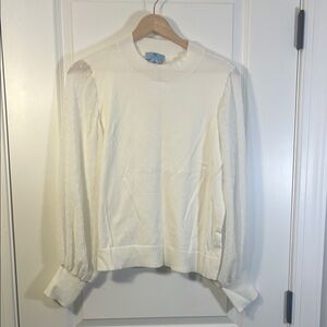 White long sleeve polka dot sleeve top size medium